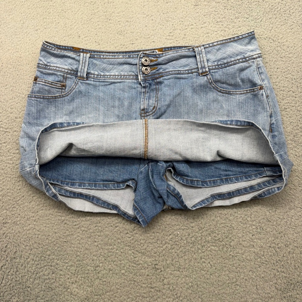 L.E.I. SLYH43520A Womens 16 Blue Denim Skort Sophia Hip Hugger Embroidered Y2K - Picture 7 of 11